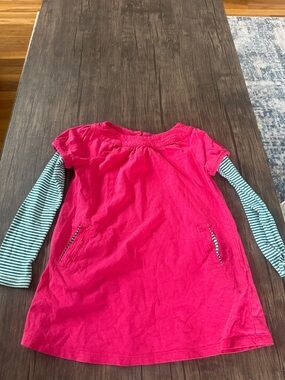 Mini Boden Hot Pink Tunic with Teal-Striped Long Sleeves